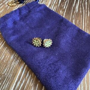 Tory Burch Gold and Green Stud Earrings